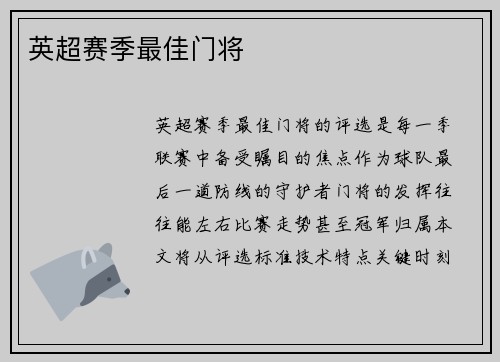 英超赛季最佳门将