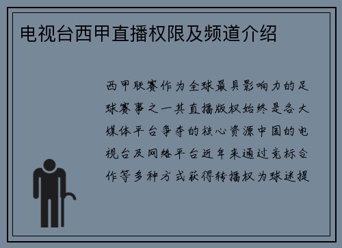 电视台西甲直播权限及频道介绍